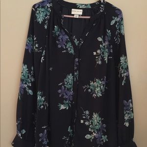 Ava and Viv blue floral long sleeve blouse